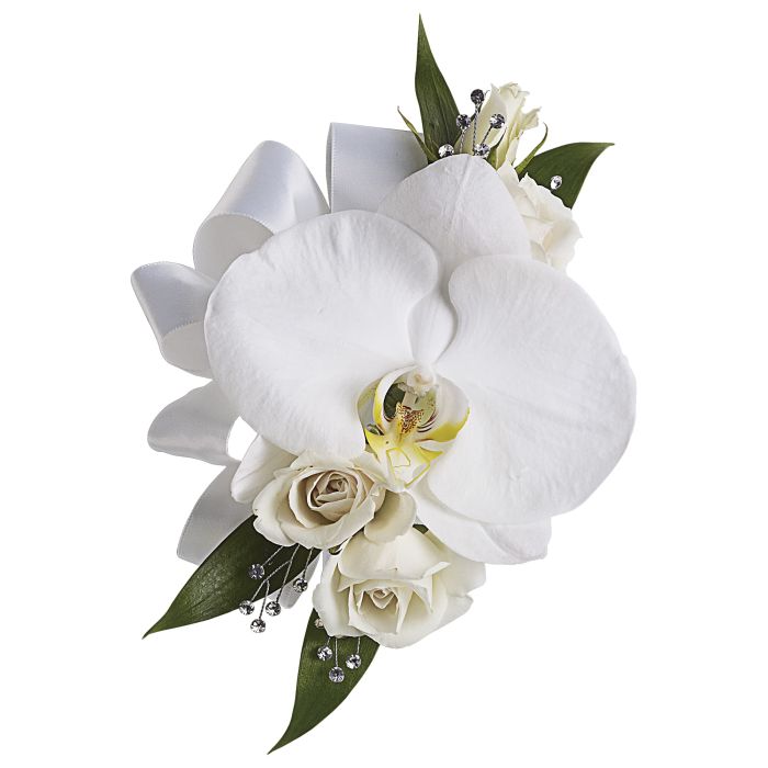 White Orchid and Rose Corsage